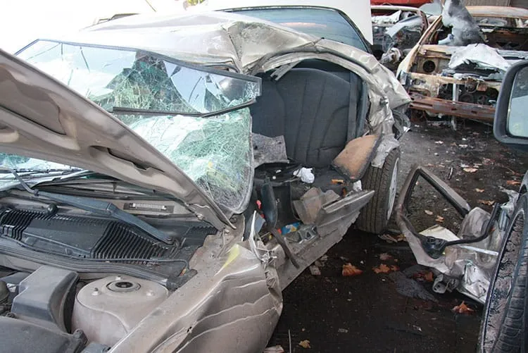 Vilma Marencos car after she was hit by an uninsured trucker