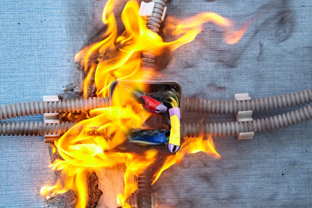 Electrical cords on fire due to product liability. 