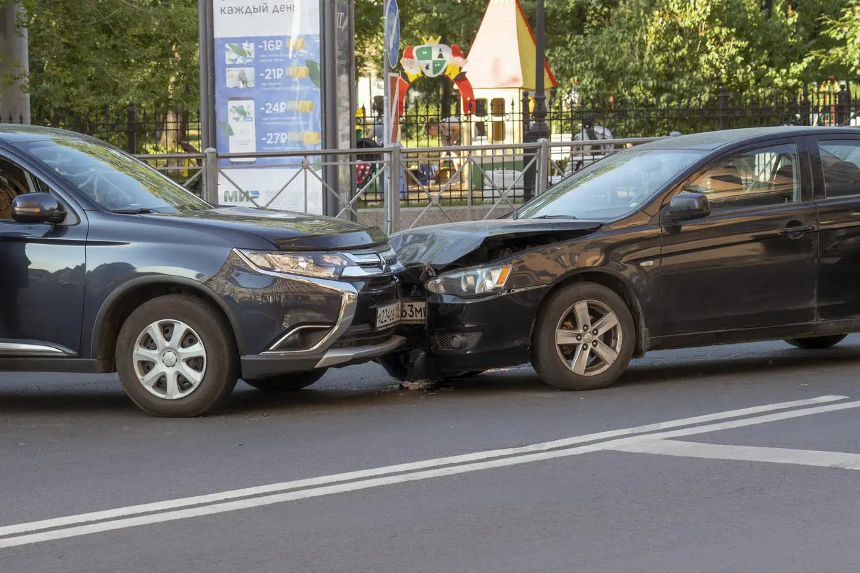 Two car accident at an intersection. Contact a Houston car accident lawyer today if you've been injured by a ngeligent driver. 