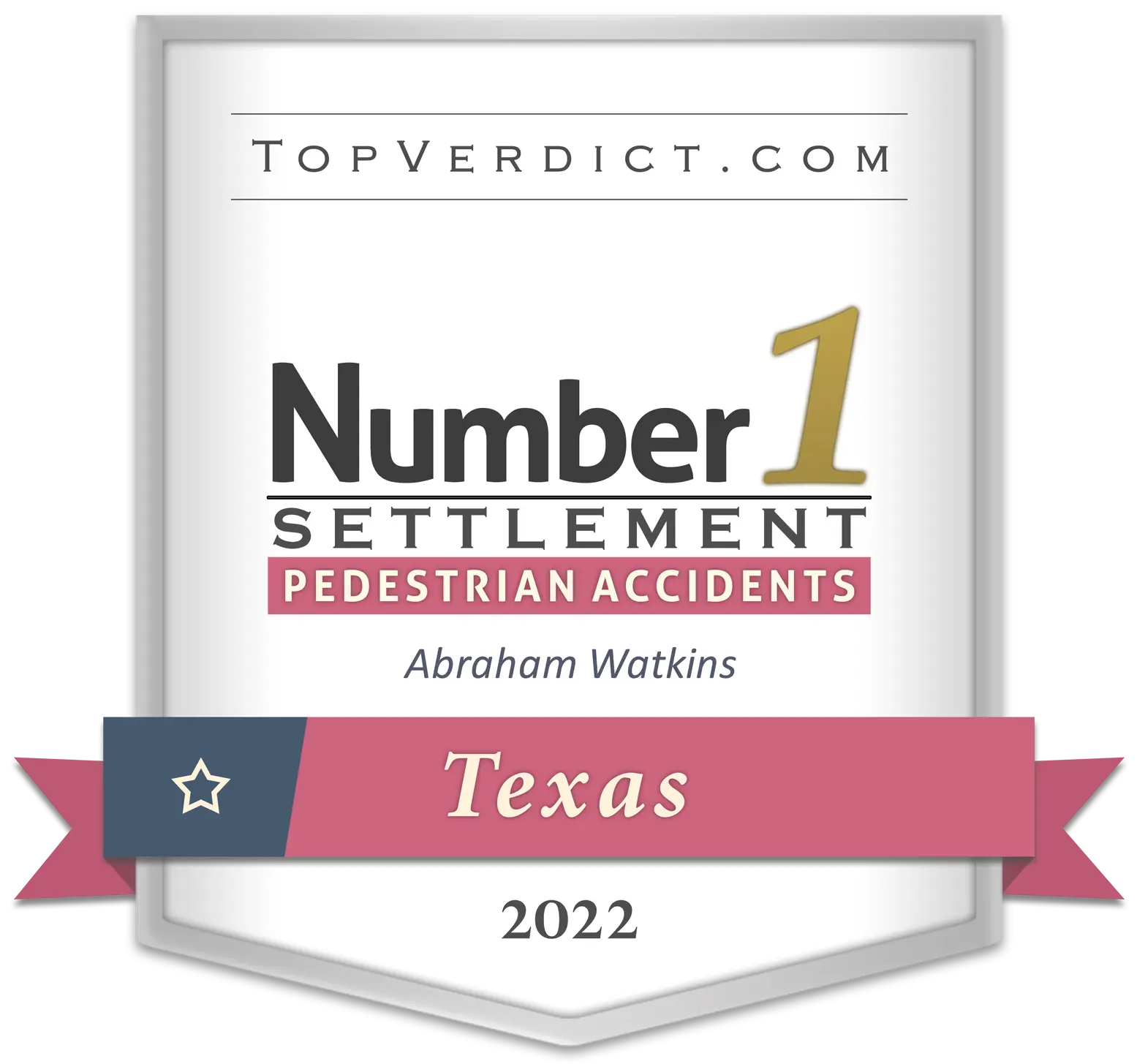 Number 1 for Pedestrian Accident Settlements in TX for 2022.